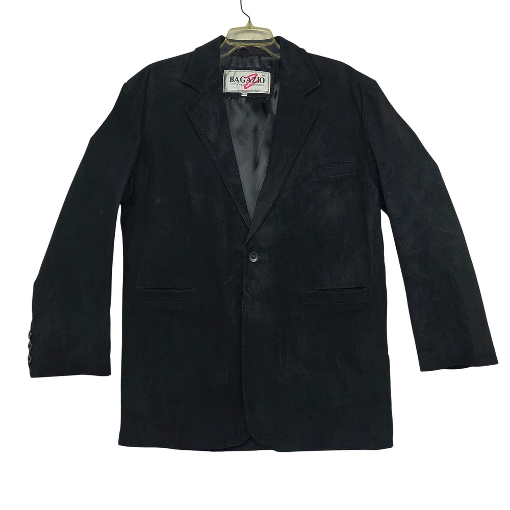 Bagazio Mens Black Suede Leather Blazer Jacket 2 Button Sport Coat‎ Size Large
